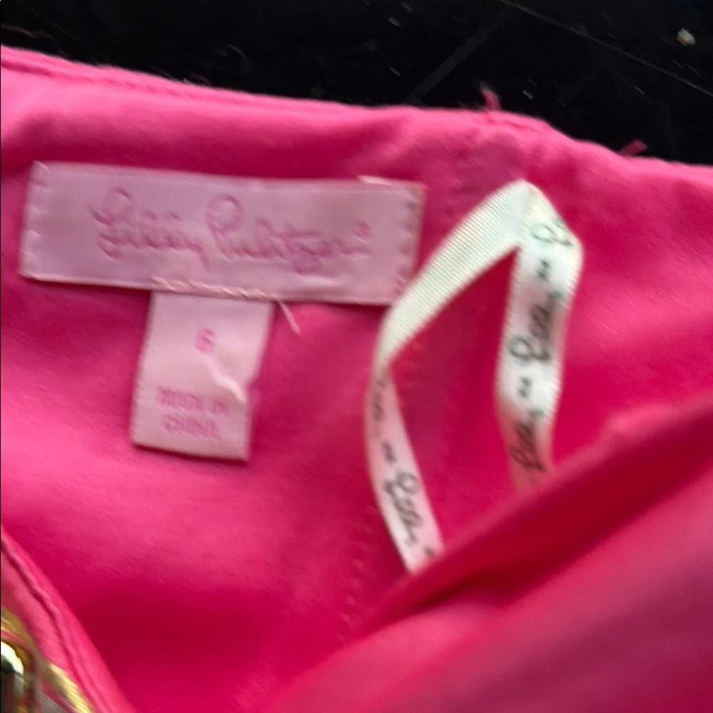 Lily Pulitzer Pink Strapless Dress with Metallic Gold Stripe and Gems - Picture 4 of 7